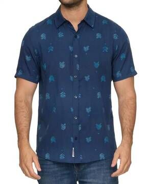 NEW FLAGS & ANTHEM dyer chevron print shirt in navy/blue